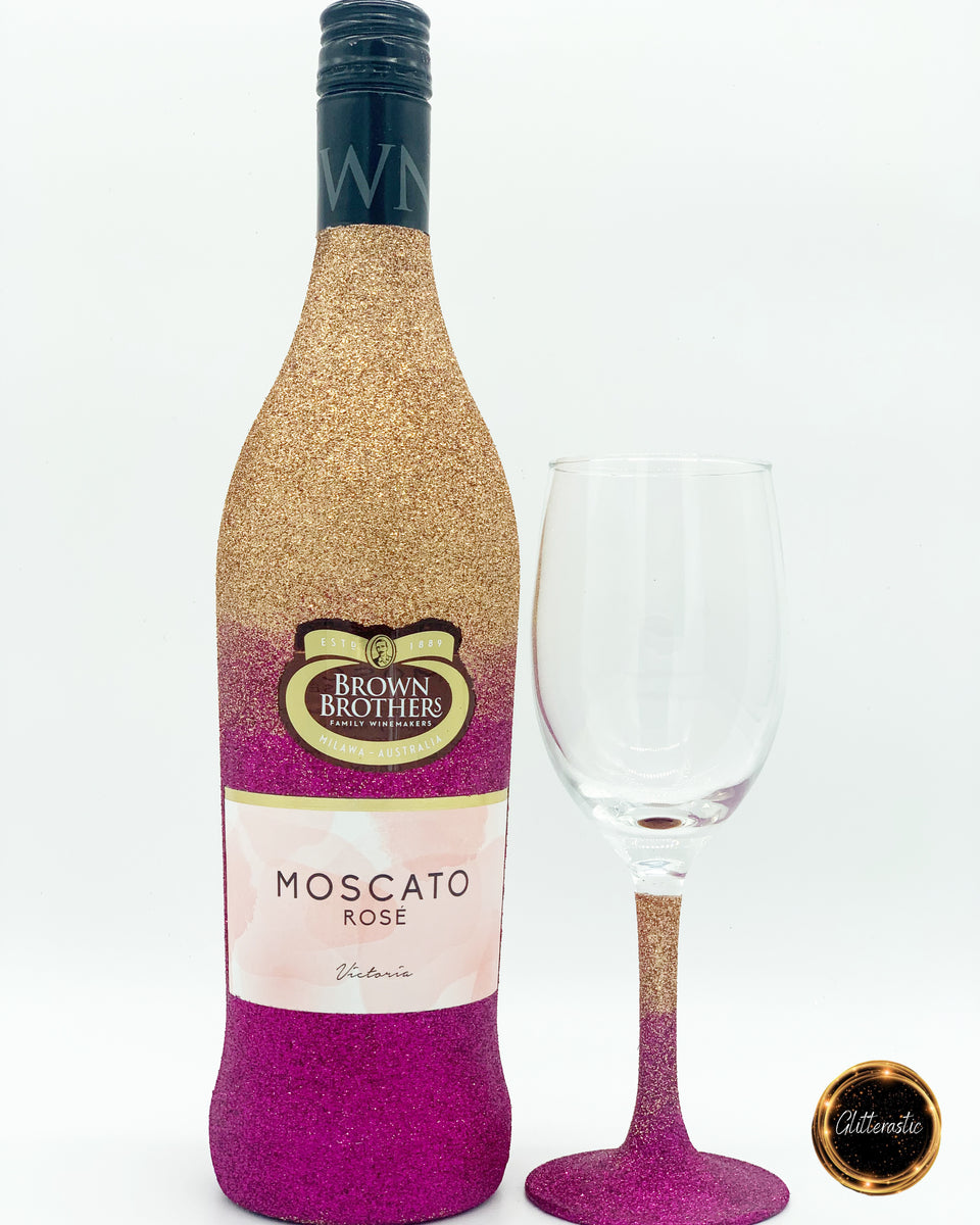 750ml Moscato + Wine Glass | Alcohol Bottle Gifts | Glitterastic